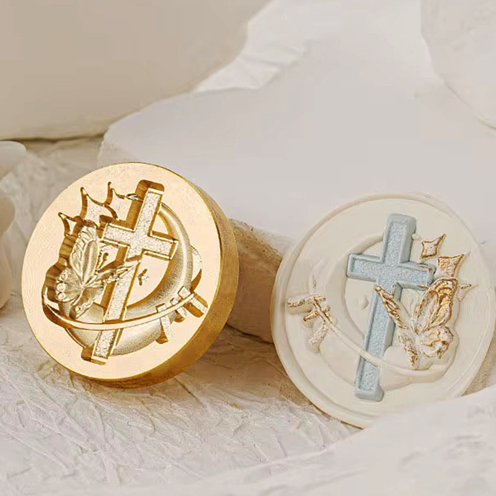 Christian Cross and Butterfly Wax Seal Stamp (25mm)