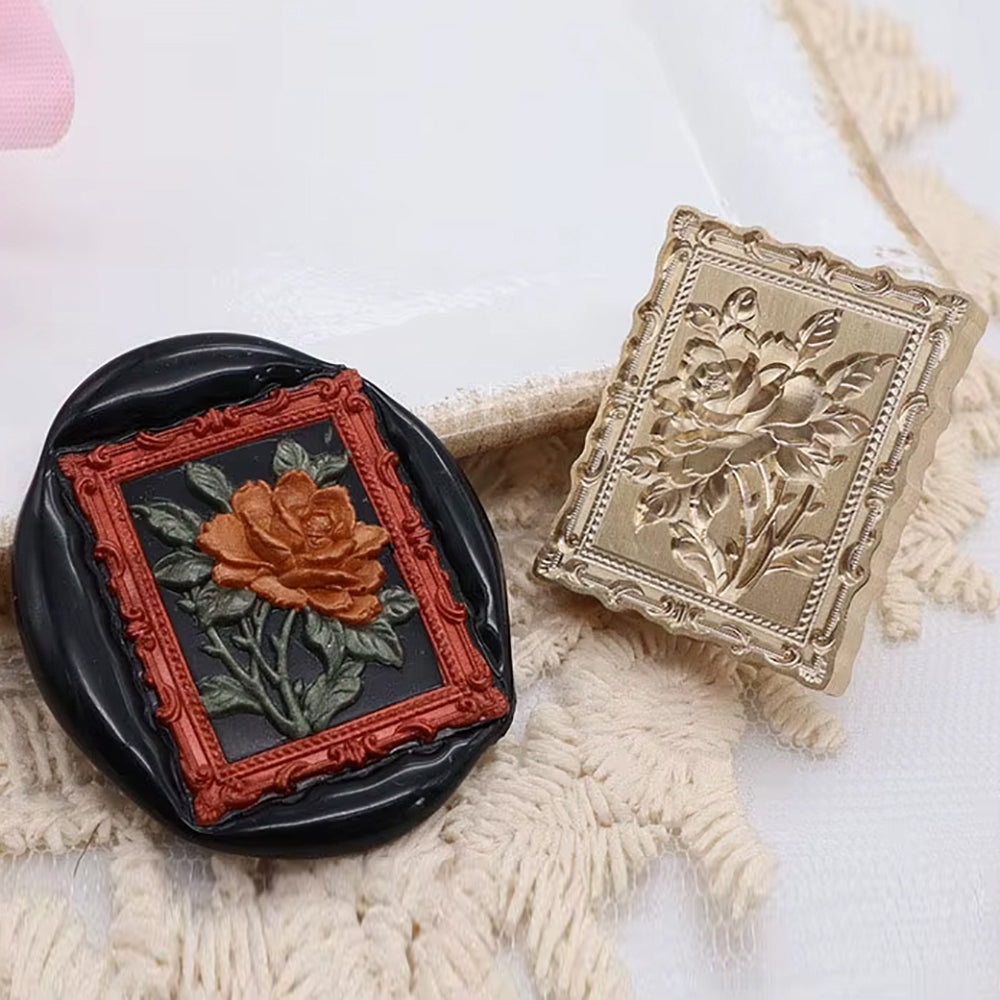 Vintage Frame Rose 3D Wax Seal Stamp - Baroque Floral (29x24mm)
