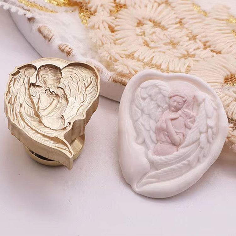 Angel Embracing Heart Wax Seal Stamp - Brass Romantic Stamp size 22x29 mm.