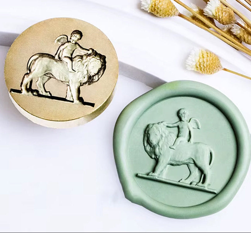 Cupid Riding a Lion Wax Seal Stamp size 25mm