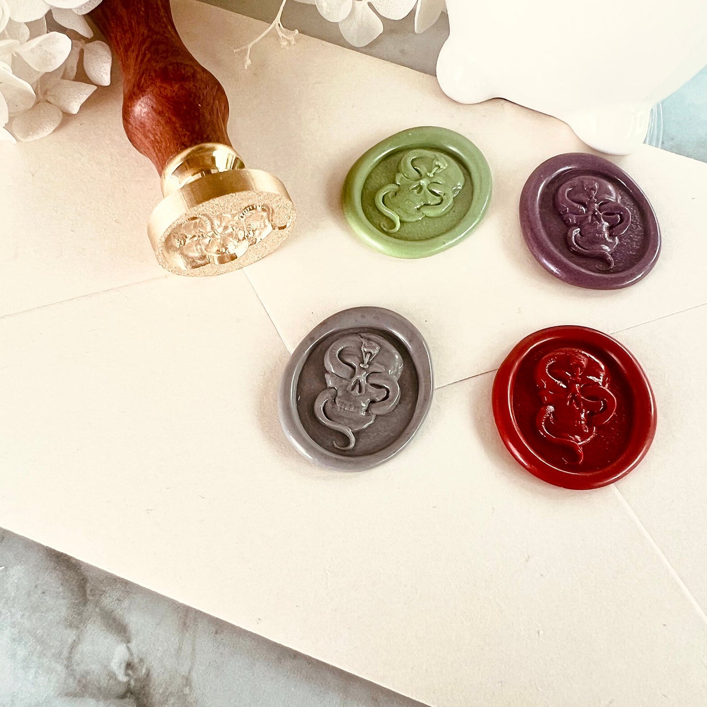 Skull and Snake Wax Seal Stamp size 20.24x28.45mm
