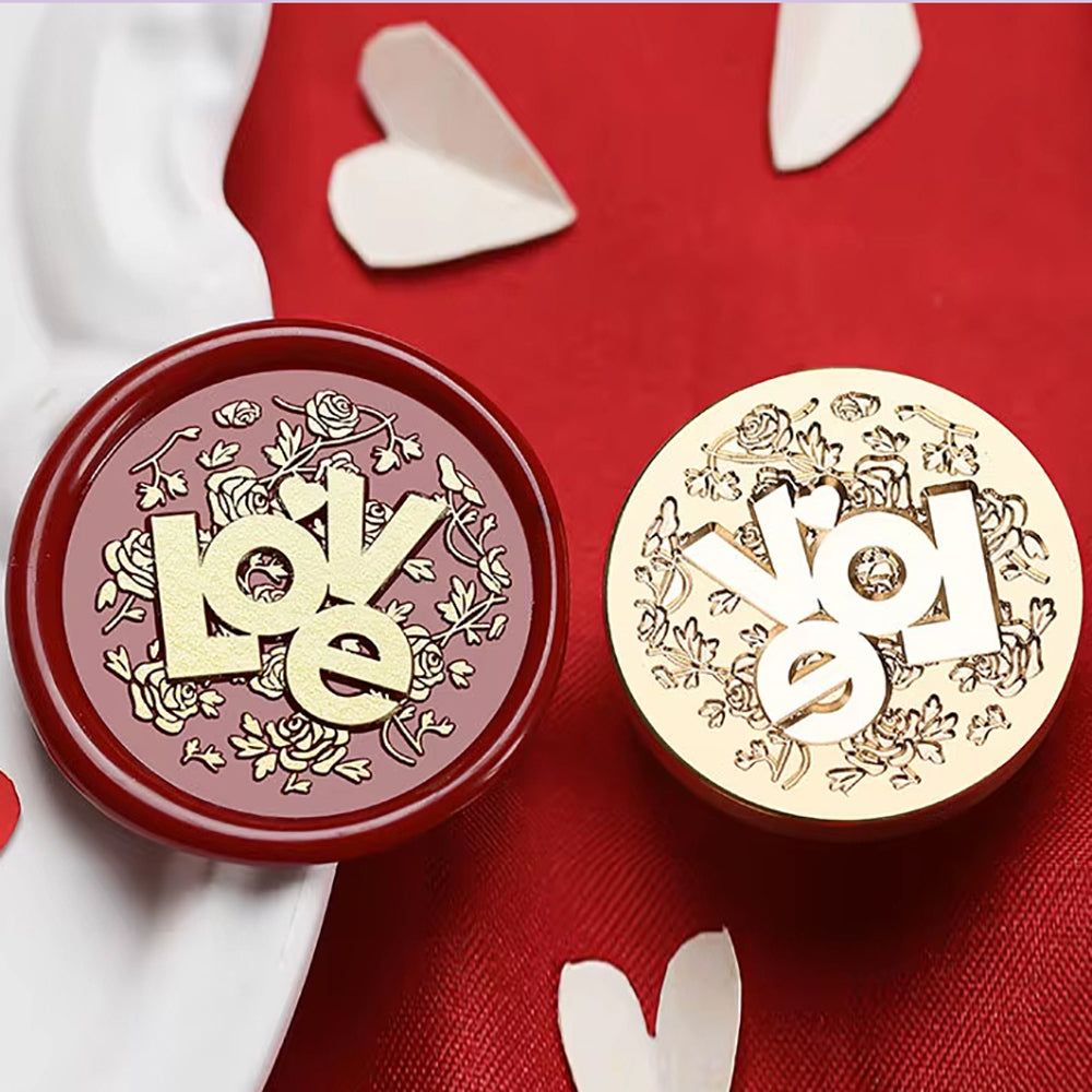 LOVE Wax Seal Stamp with Rose Pattern - Valentine's Day (30mm)