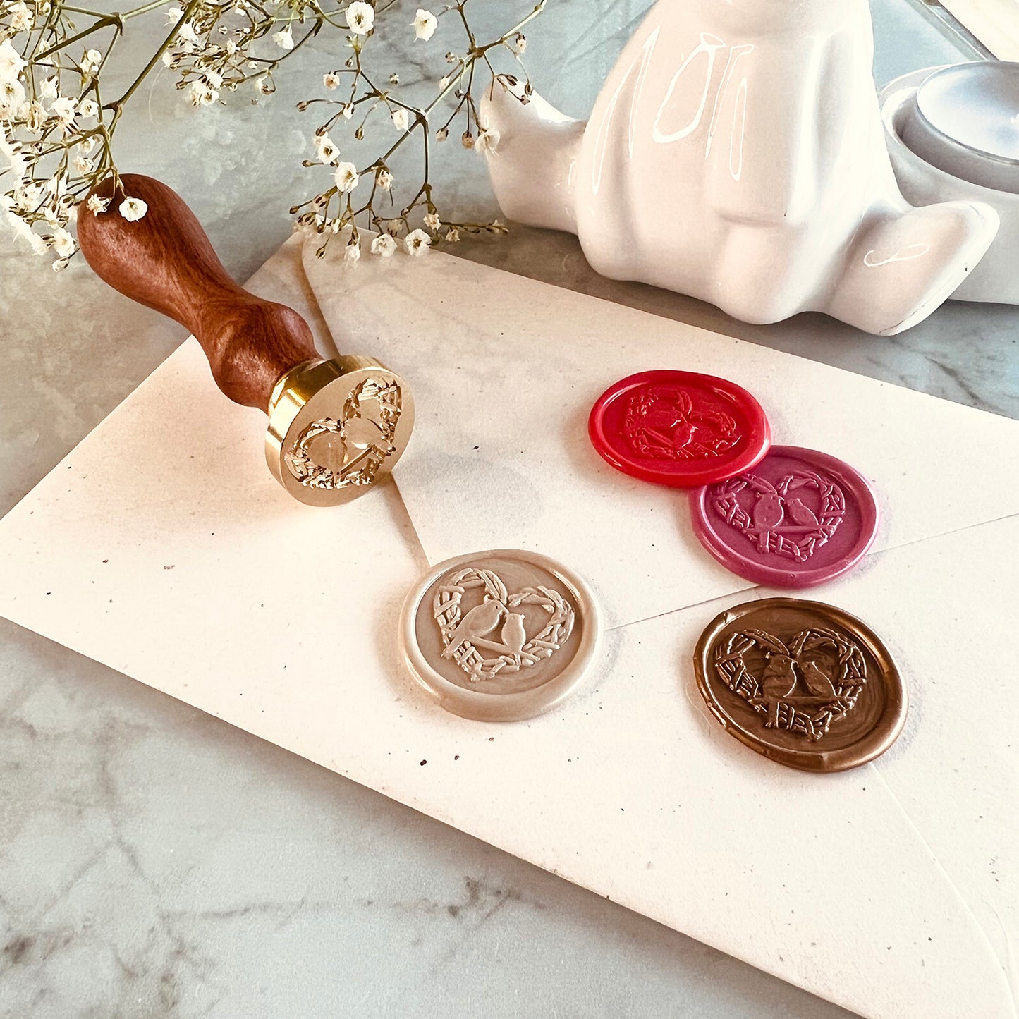 Love Birds Wax Seal Stamp – Romantic Heart Nest (25mm)