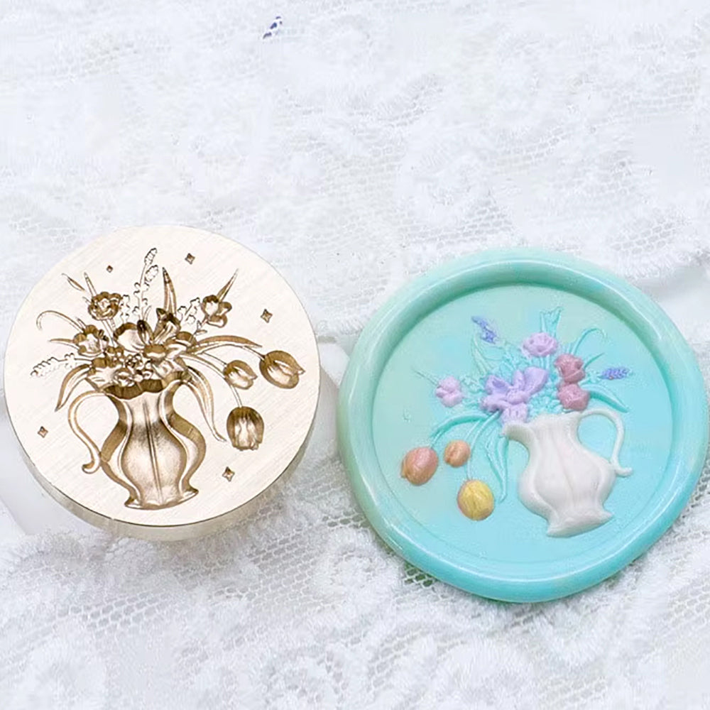 Vintage Floral Vase Wax Seal Stamp – 25mm Elegant 3D Botanical Wax Stamp