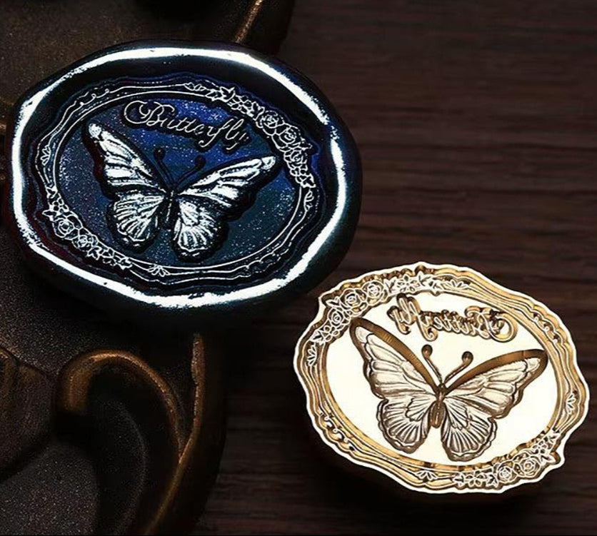 Butterfly Wax Seal Stamp – Brass Stamp with Floral Border size 28x22 mm.
