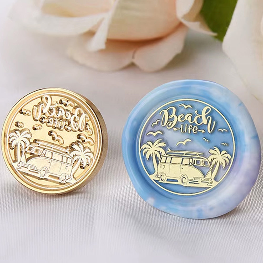 Beach Life Wax Seal Stamp – Retro Van & Palm Trees (25mm)