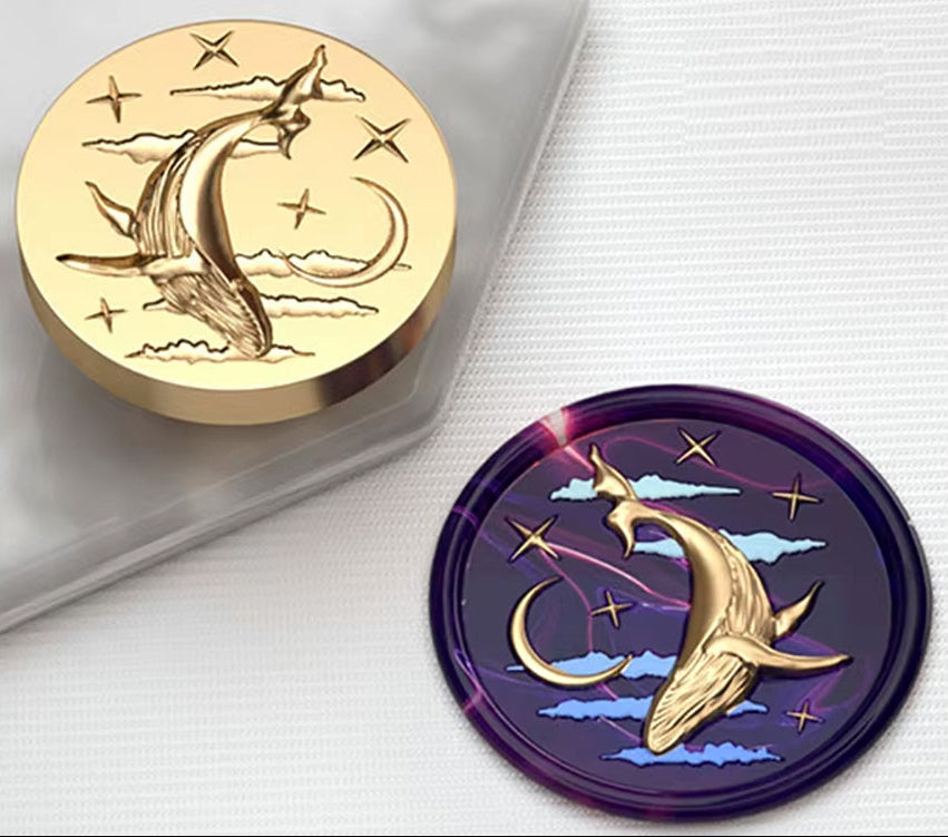 Whale & Moon Wax Seal Stamp size 30mm