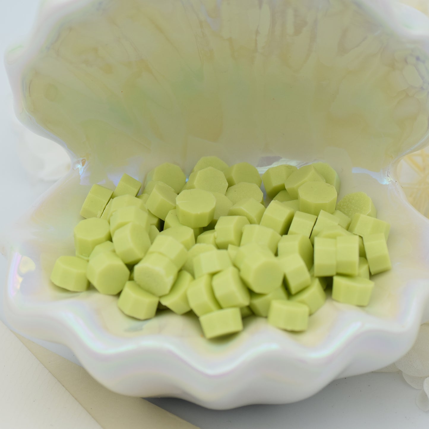 D19 Matcha Mist Wax Seal Beads – Soft Green Yellow