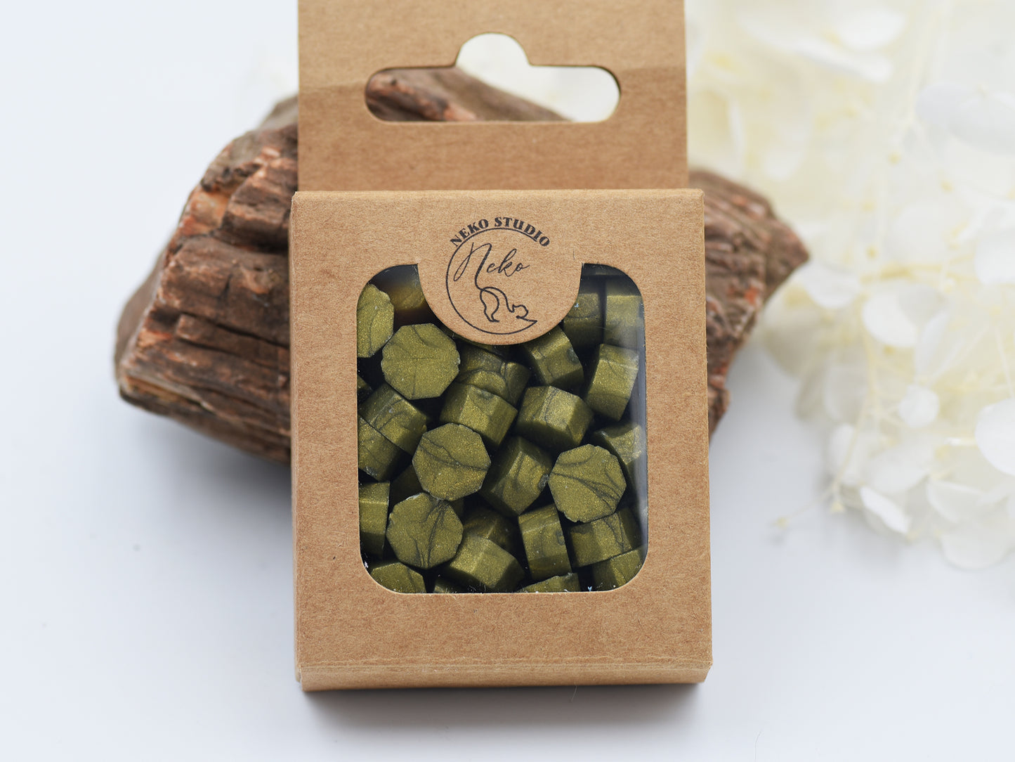 D44 – Golden Sage Wax Seal Beads – Earthy Green Gold