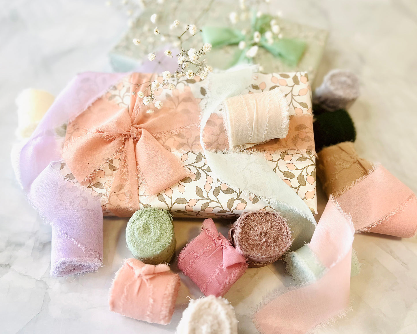 White Gray and Black Chiffon Ribbons