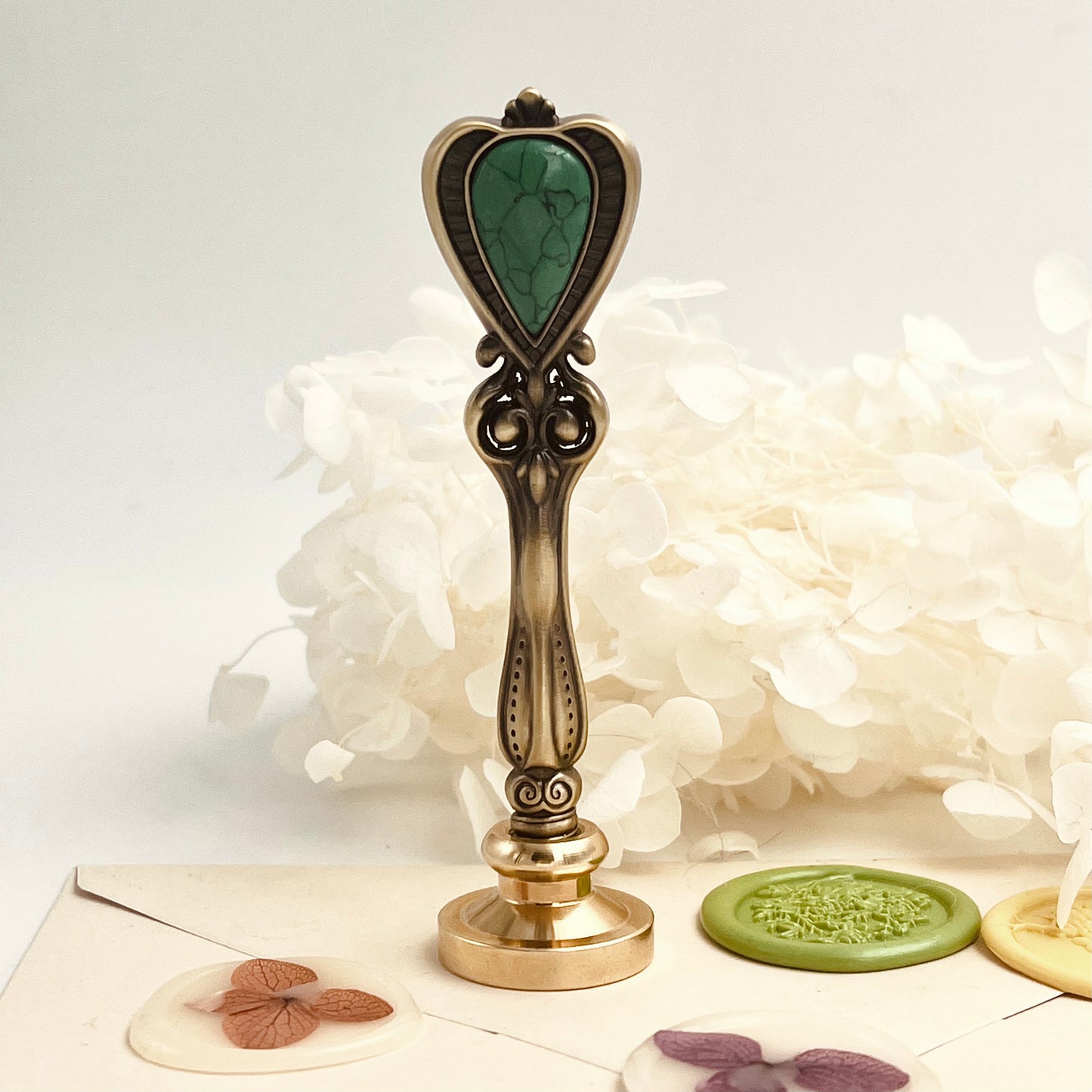 Luxury Brass Wax Seal Handle with Green Inlay 39g