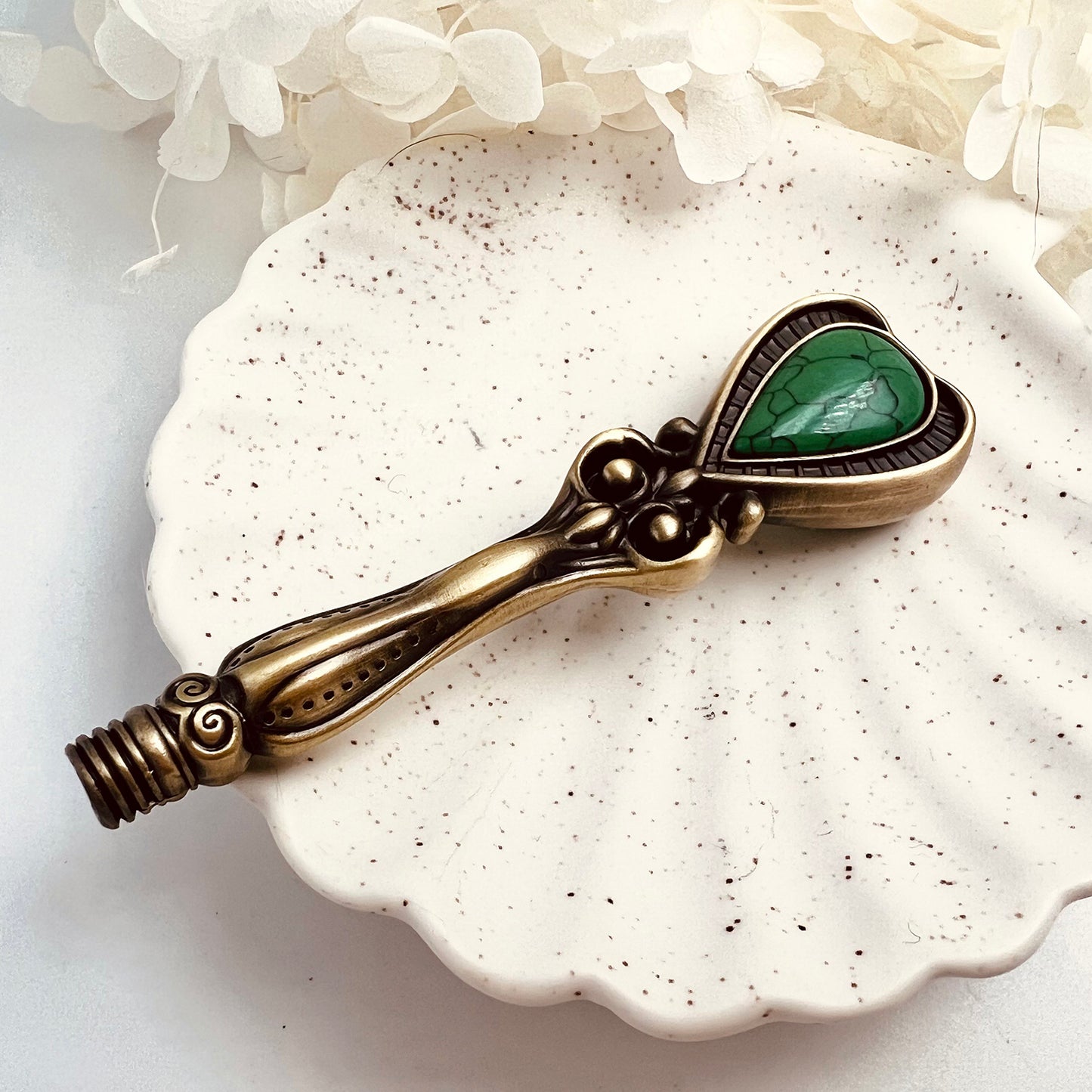 Luxury Brass Wax Seal Handle with Green Inlay 39g