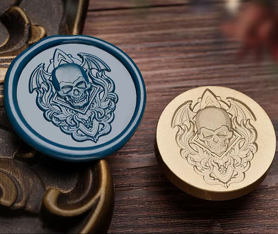 Skull with Bat Wings Wax Seal Stamp size 30mm