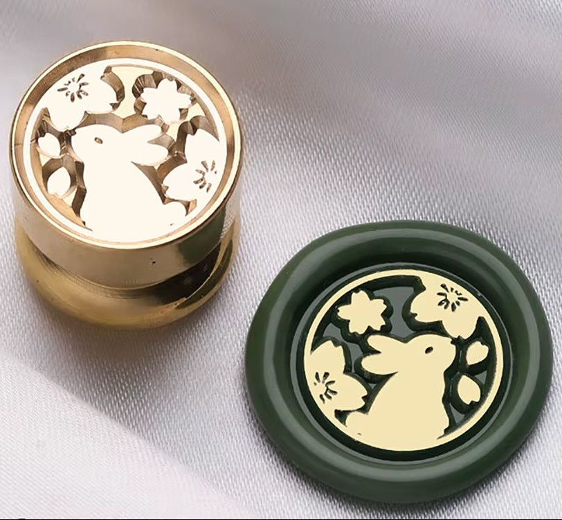 Mini Bunny & Cherry Blossom Wax Seal Stamp size 15mm