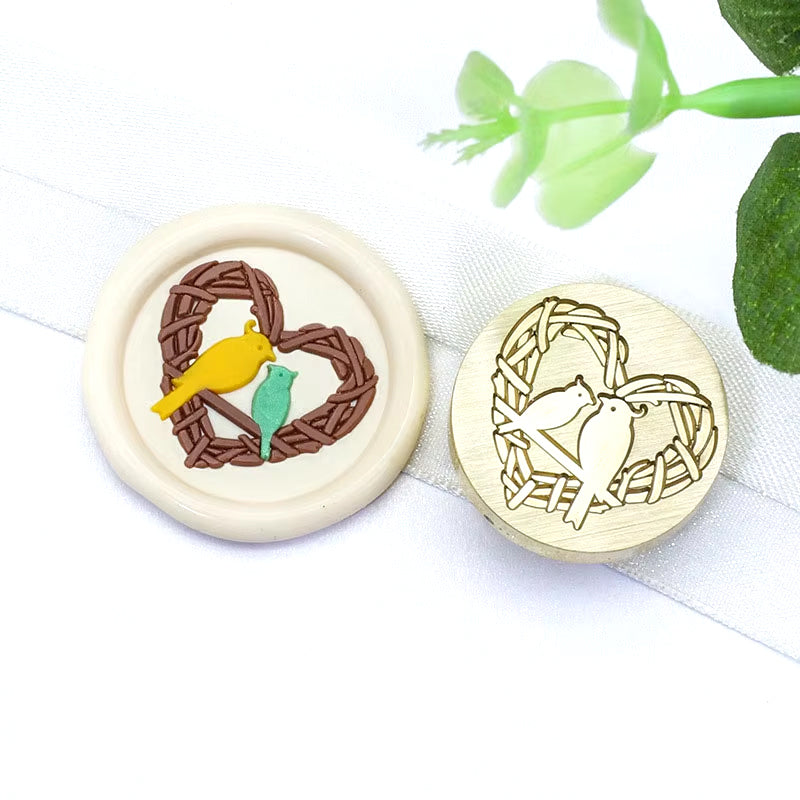 Love Birds Wax Seal Stamp – Romantic Heart Nest (25mm)