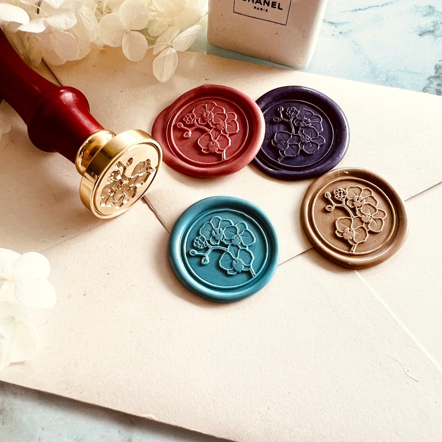 Orchid Flower Wax Seal Stamp size 25mm