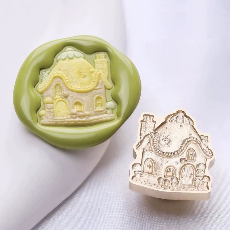 Cottage House Wax Seal Stamp – Brass Special Shape 21.6×24mm – Fairy Tale Home
