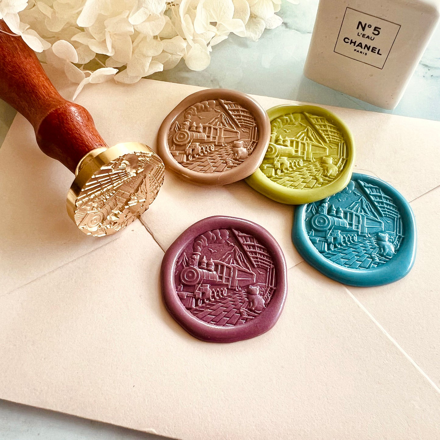 Steam Train and Cat Wax Seal Stamp – Brass Stamp size 30mm