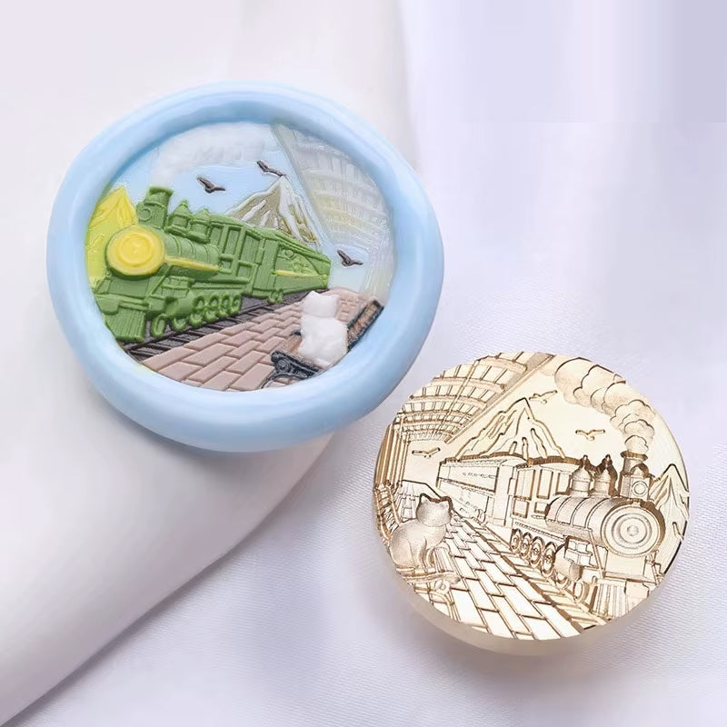 Steam Train and Cat Wax Seal Stamp – Brass Stamp size 30mm