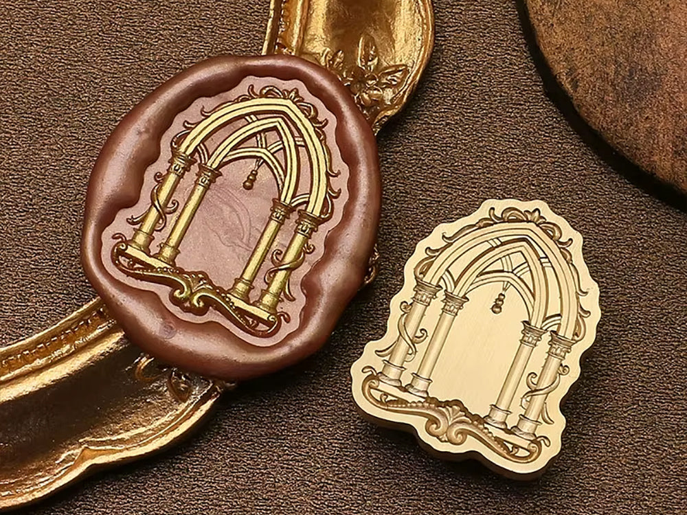 Gothic Arch Wax Seal Stamp – Cathedral Window Pillars Brass Stamp size 25x31mm