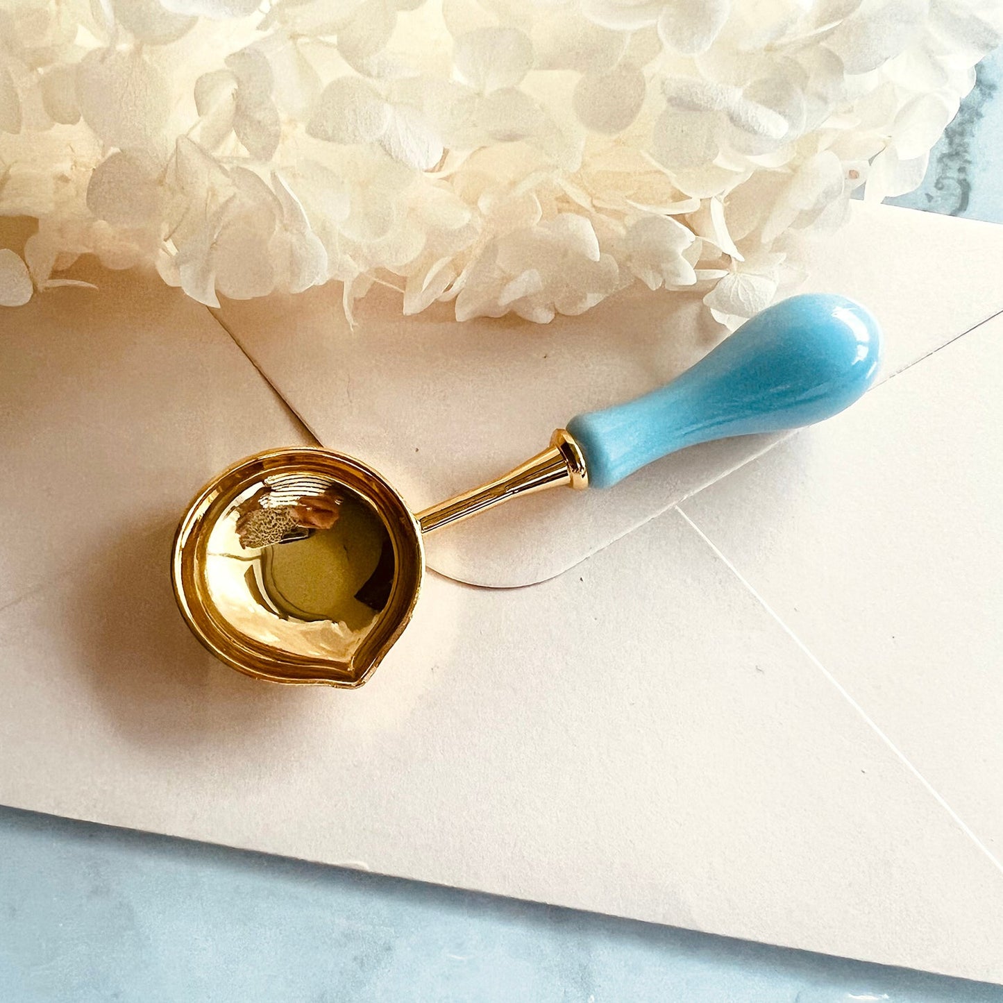Wax Seal Melting Spoon with Light Blue Wooden Handle