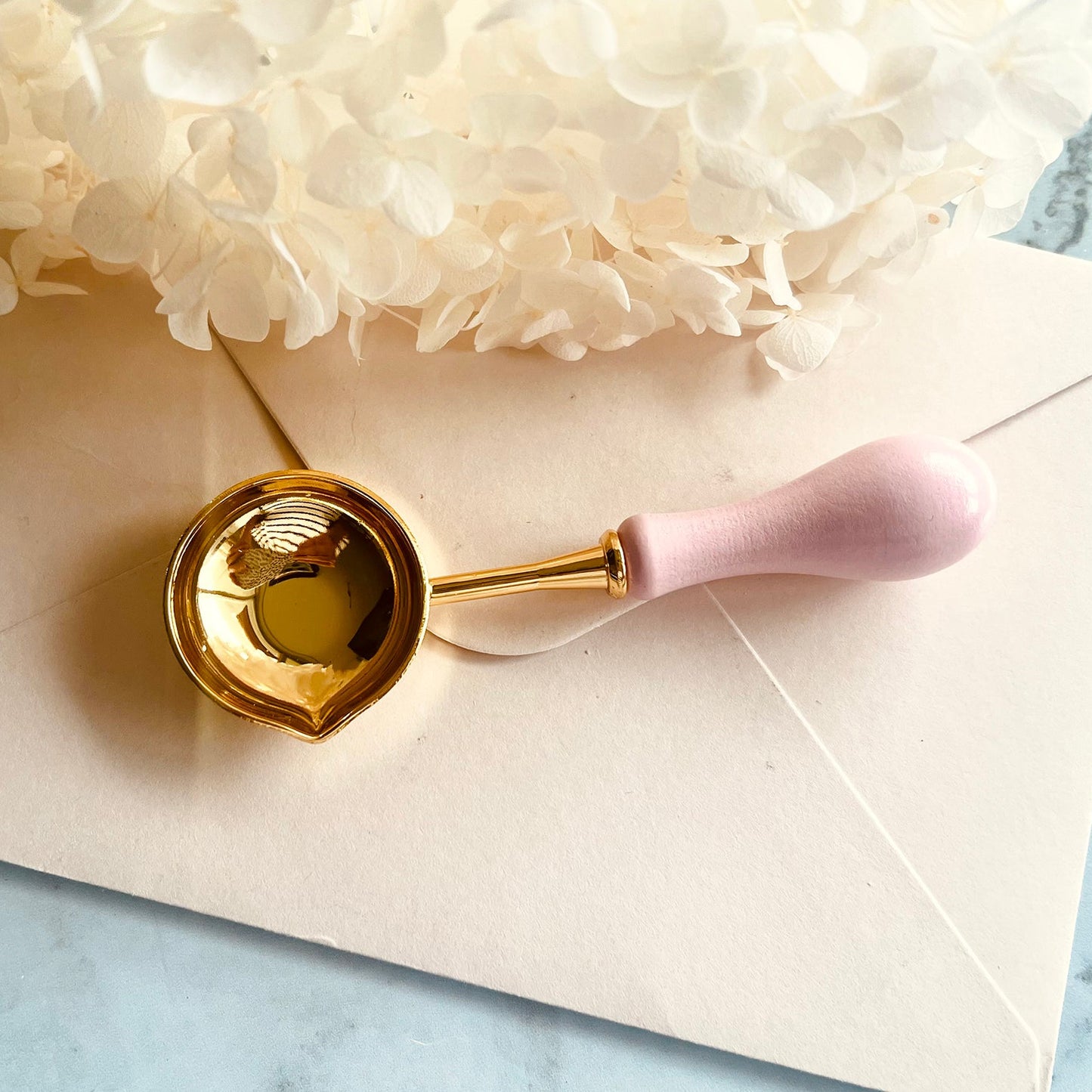 Wax Seal Melting Spoon with Light Pink Wooden Handle