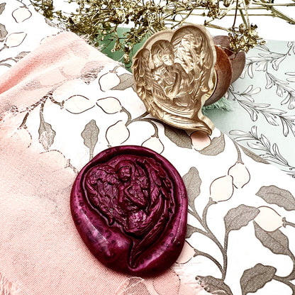 Angel Embracing Heart Wax Seal Stamp - Brass Romantic Stamp size 22x29 mm.