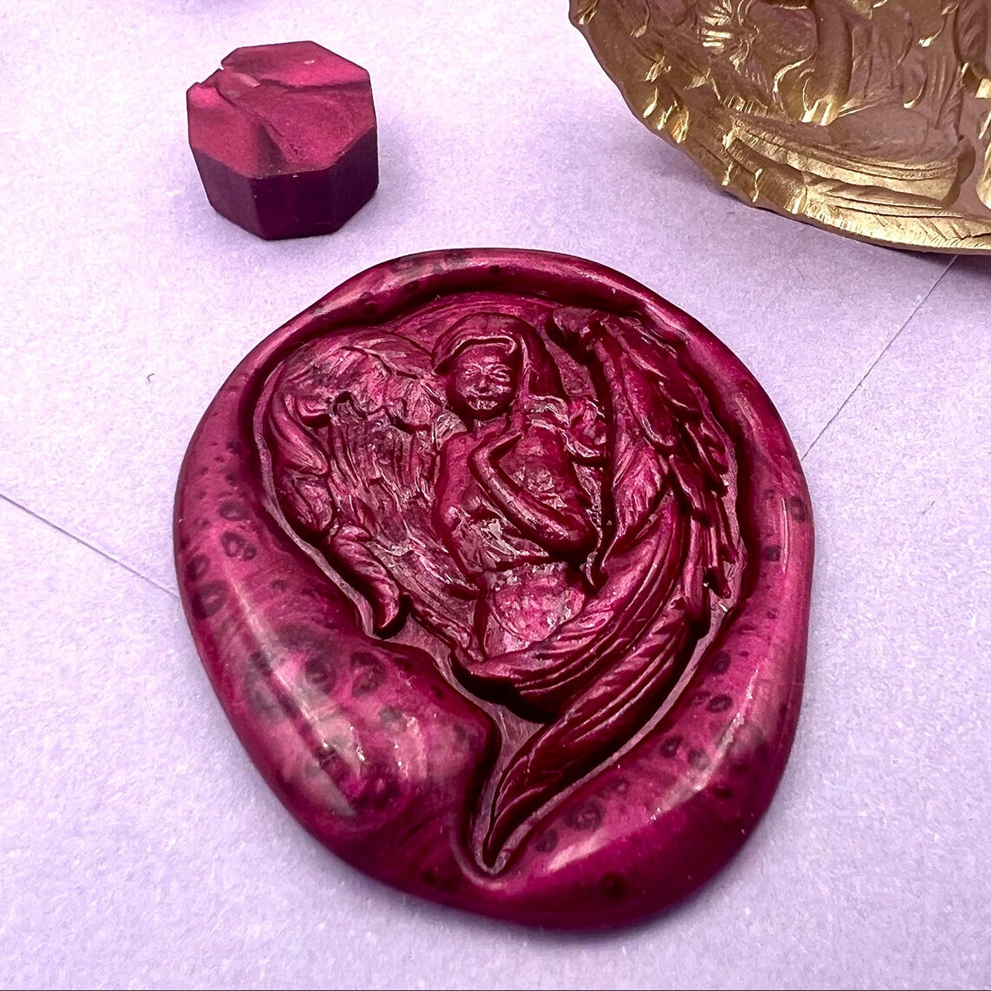 Angel Embracing Heart Wax Seal Stamp - Brass Romantic Stamp size 22x29 mm.