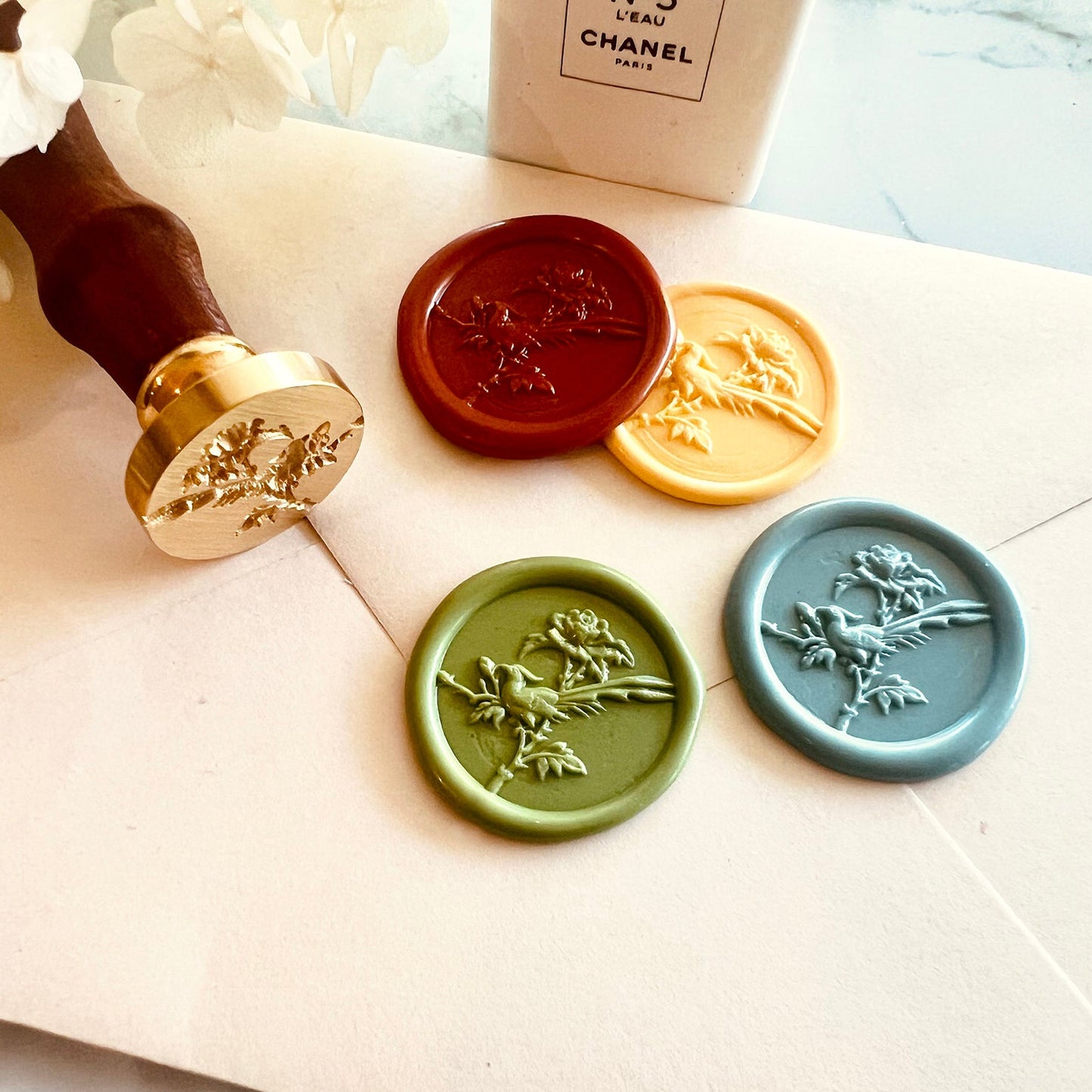 Bird and Flower Wax Seal Stamp – Brass Stamp size 25mm