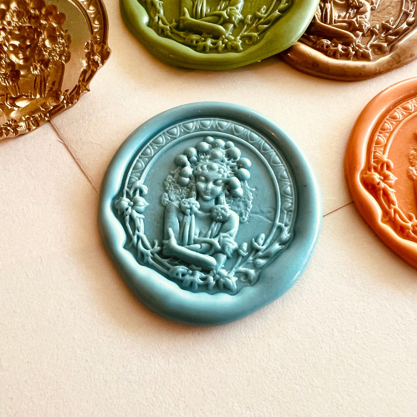 Traditional Costume and Headpiece Chinese Lady Wax Seal Stamp size 28mm