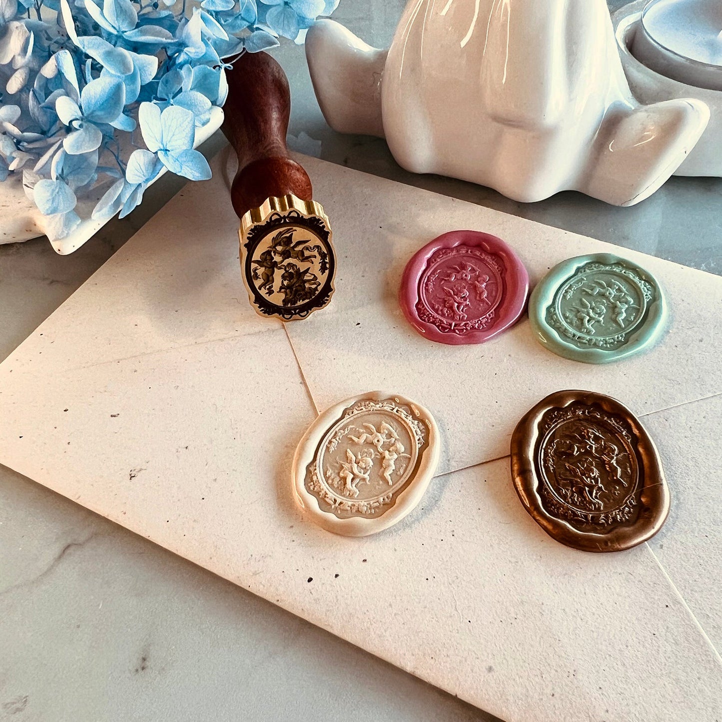 Romantic Cherub Wax Seal Stamp Vintage Angel size 29x20 mm.