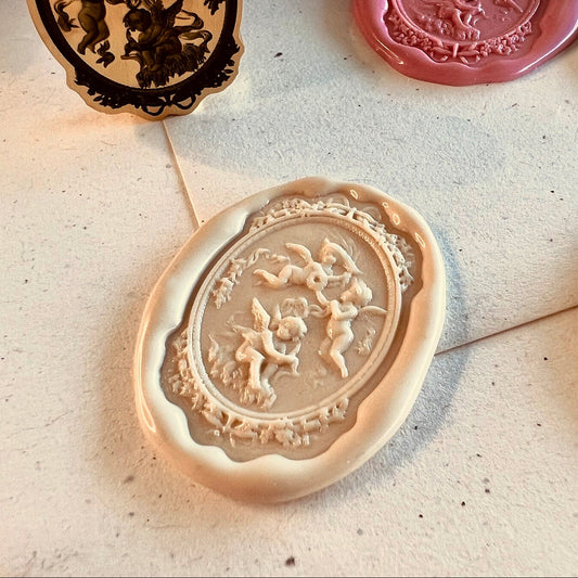 Romantic Cherub Wax Seal Stamp Vintage Angel size 29x20 mm.