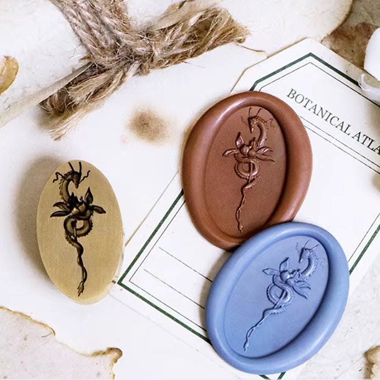 Dragon and Flower Wax Seal Stamp size 29.5x17.5 mm