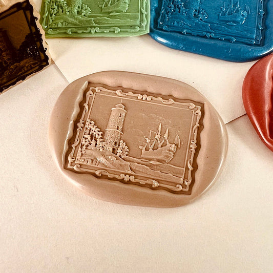 Vintage Lighthouse and Sailing Ship Wax Seal Stamp – 28x22mm Brass Seal Stamp