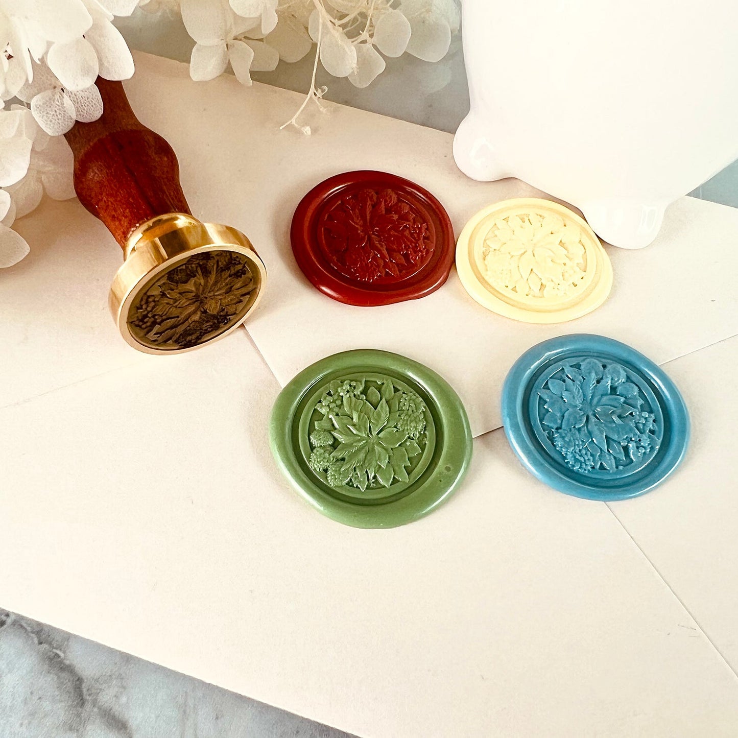 Poinsettia Flower Wax Seal Stamp size 25mm