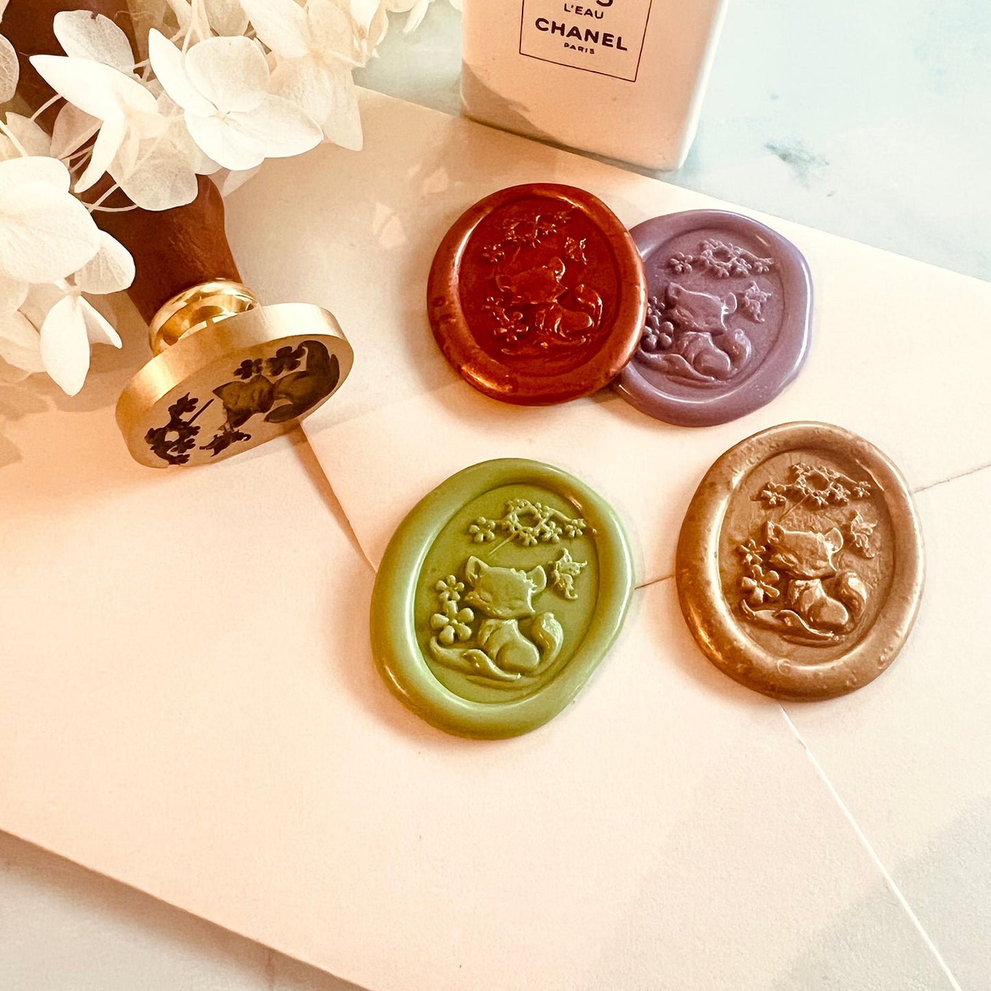 Fox with Flowers Wax Seal Stamp size 25mm