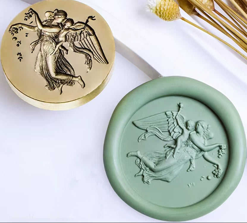 Flying Angel with Child Wax Seal Stamp – 25mm Brass Seal