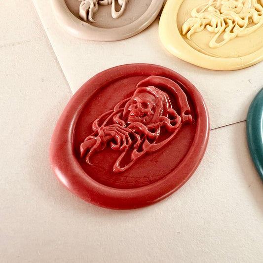 Skull with Scythe Wax Seal Stamp – Gothic Fantasy size 20 x 28.5mm.