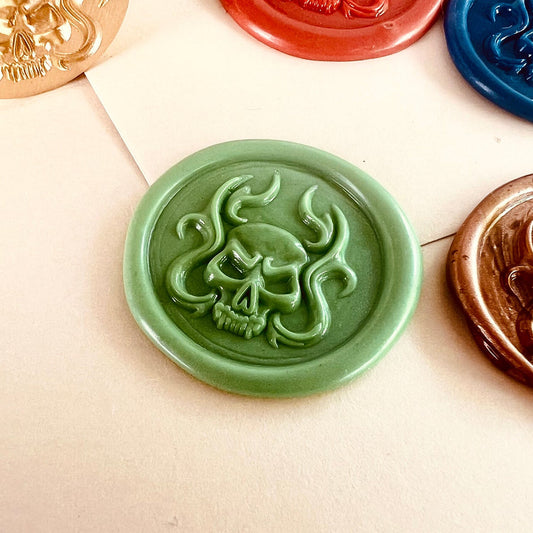 Flaming Skull Wax Seal Stamp – Round Brass Stamp size 25mm