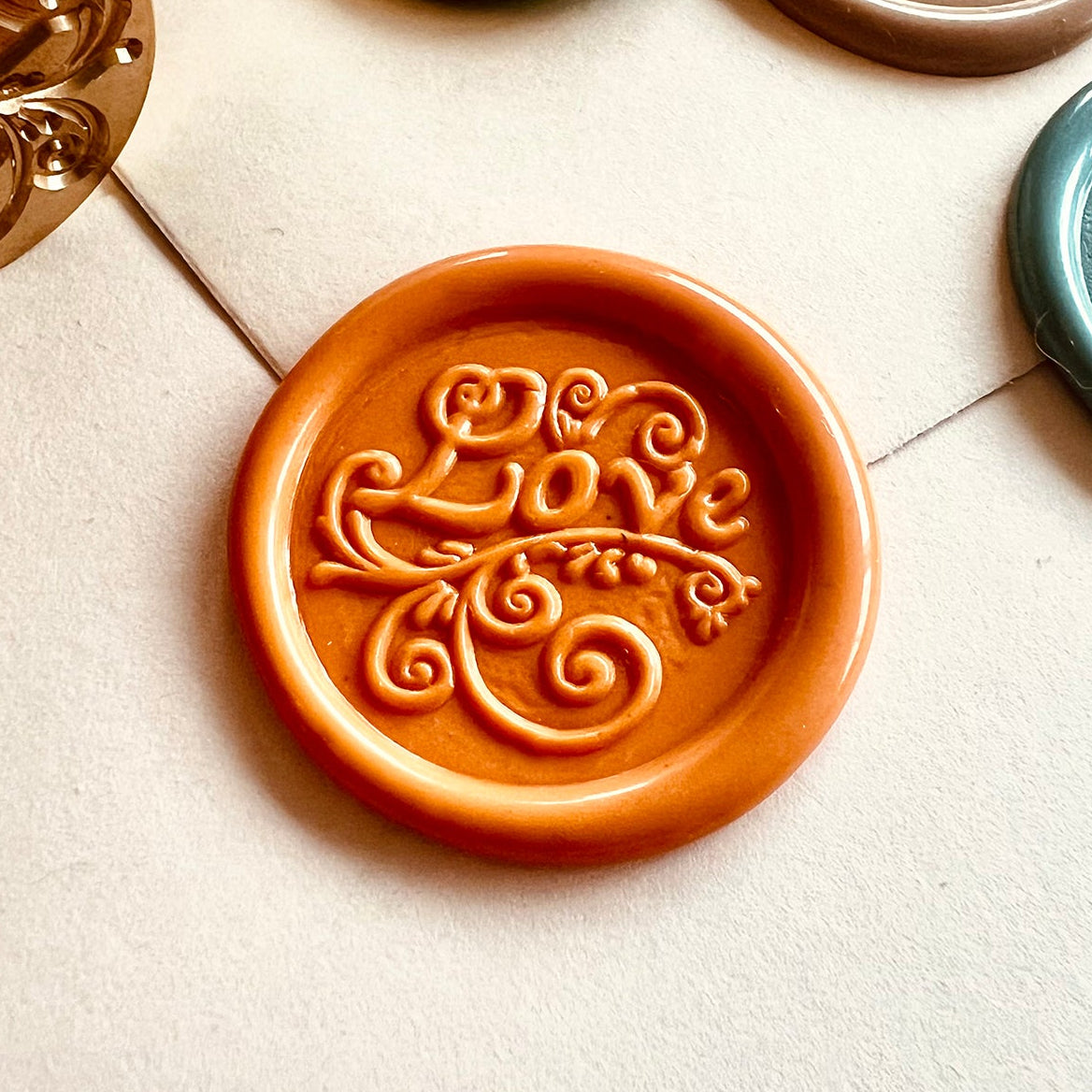 Love Word Wax Seal Stamp – Floral Swirl Brass Stamp 25mm