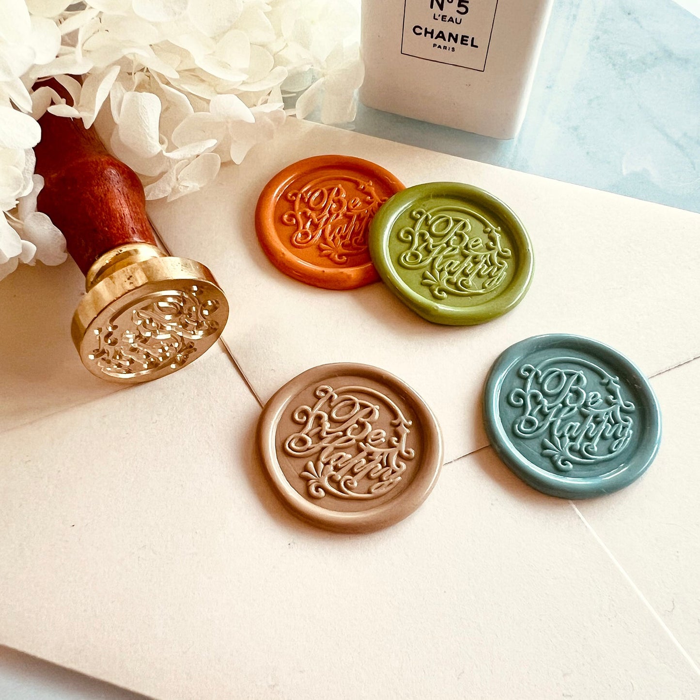 Be Happy Wax Seal Stamp – Elegant Brass, 25mm