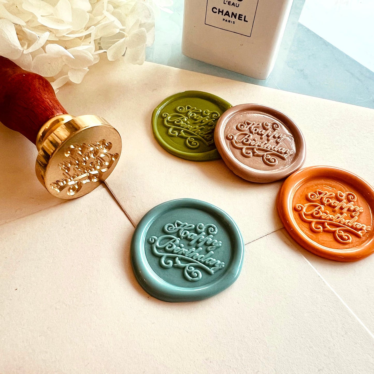Happy Birthday Wax Seal Stamp – 25mm Brass Calligraphy