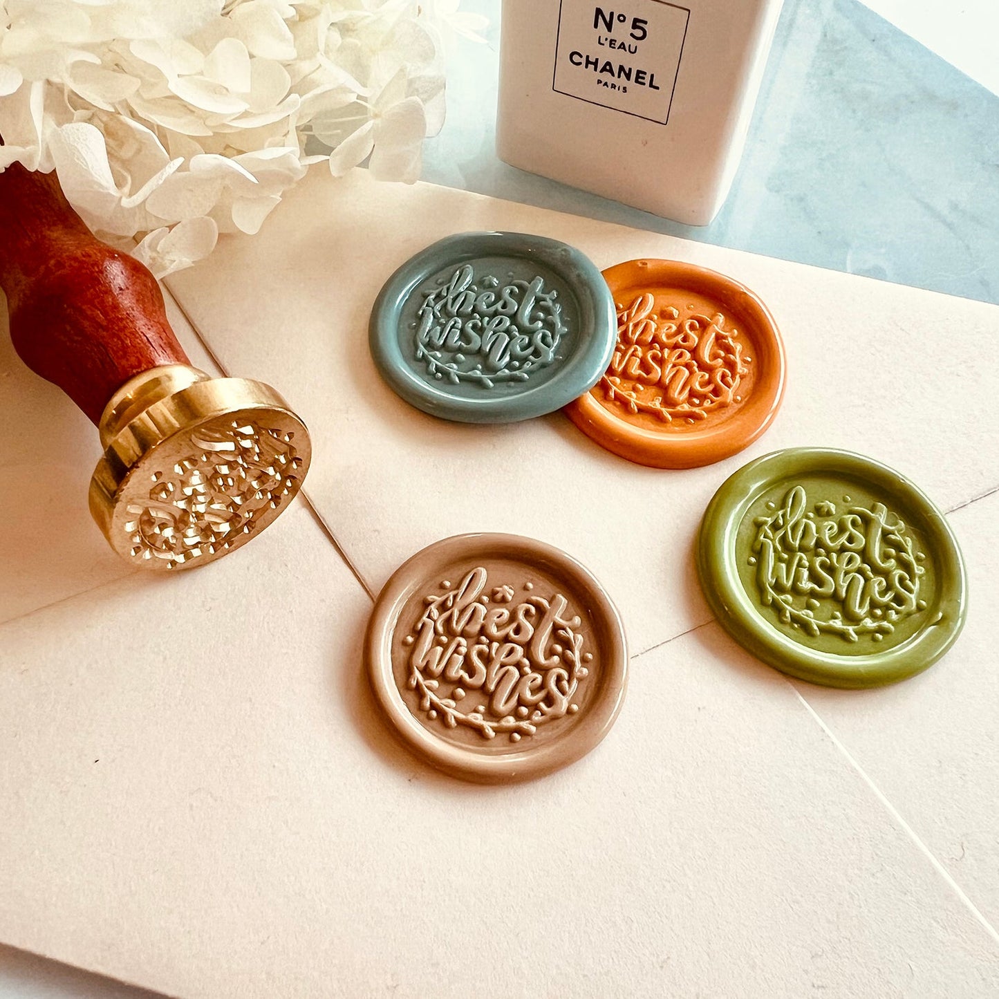 Best Wishes Wax Seal Stamp – Brass, 25mm, Botanical Design