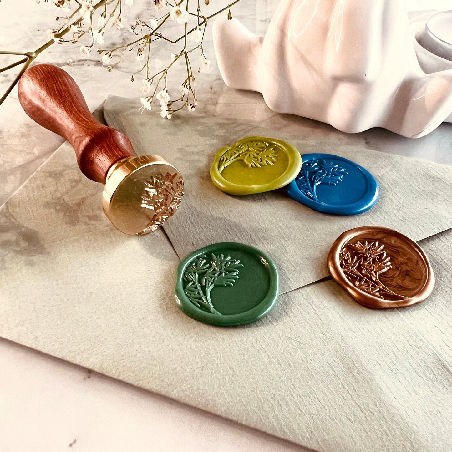 Botanical Wax Seal Stamp – Wildflower Brass Stamp size 25mm