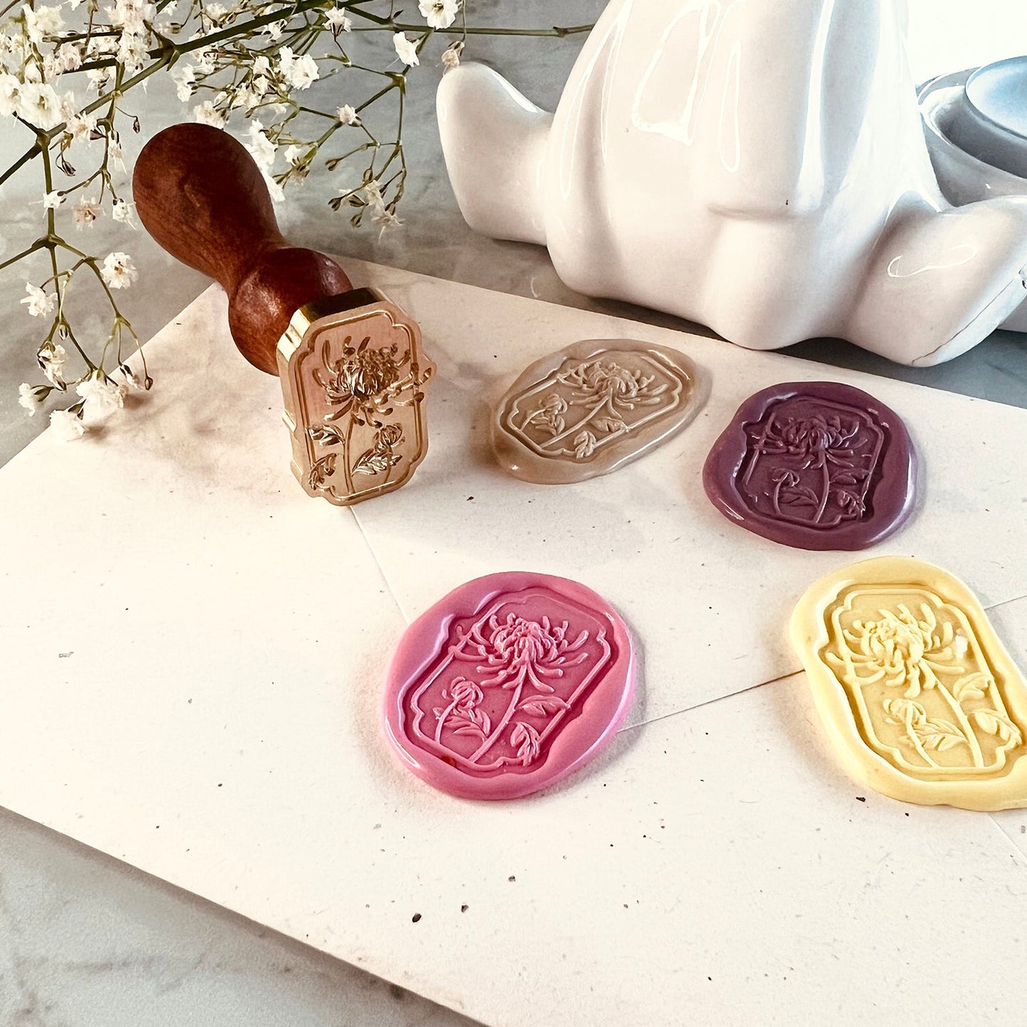 3D Chrysanthemum Wax Seal Stamp size 28x19mm