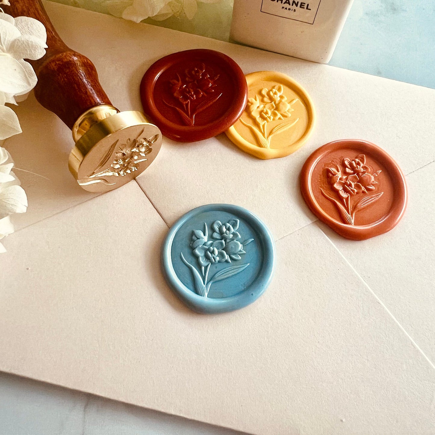 Orchid Flower Wax Seal Stamp size 25mm