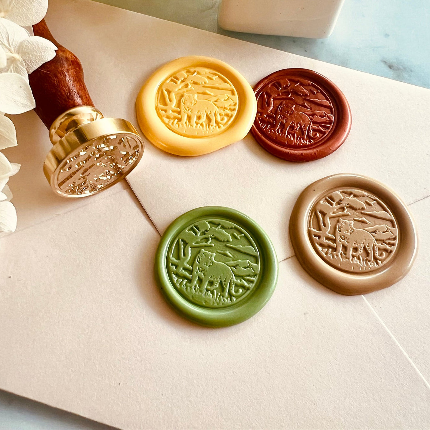 Tiger in Jungle Wax Seal Stamp – Brass Stamp size 25mm