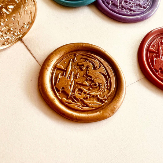 Flying Dragon & Castle Wax Seal Stamp – Brass Stamp size 25 mm