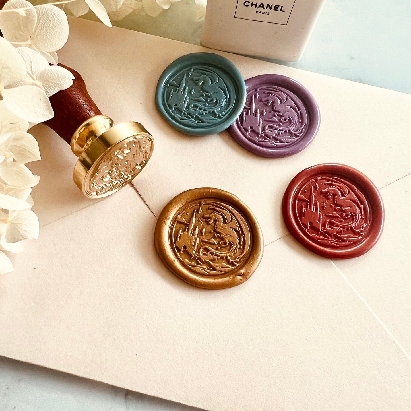 Flying Dragon & Castle Wax Seal Stamp – Brass Stamp size 25 mm