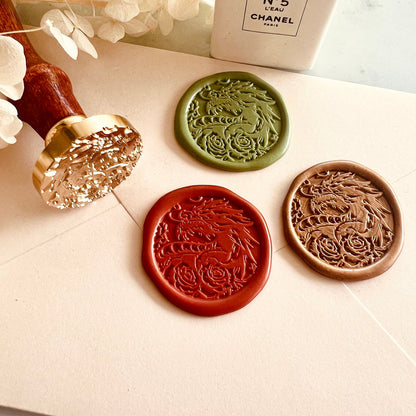 Dragon and Roses Wax Seal Stamp size 30mm